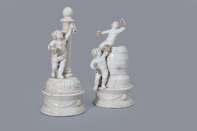 Due Sculture in Maiolica Bianca di Nove di Bassano Raffiguranti Bacchini, Secolo XVIII
