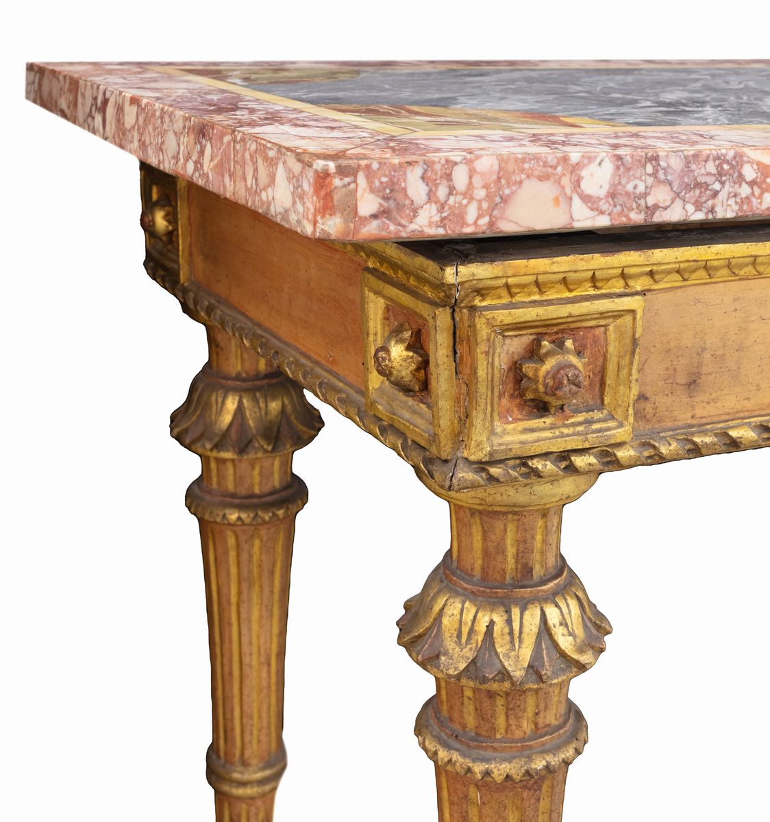 Console Laccata e Dorata Luigi XVI, con Piano in Marmo, Fine del Secolo XVIII