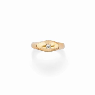 Anello da uomo in oro giallo 18k con diamante, circa 0,15 ct