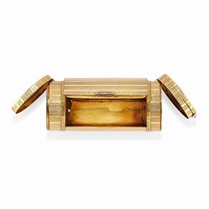  - Scatola con orologio in oro bicolore 18K e diamanti, inizio XX secolo