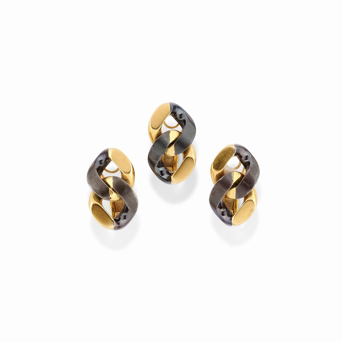 Faraone - Demi-parure in oro giallo 18K e acciaio, composta da orecchini, bracciale e collana
