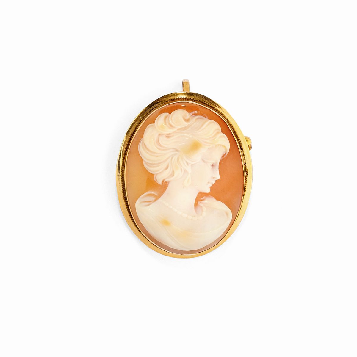 Gruppo di gioielli in oro giallo 18K e oro rosso 9K con cammeo e perle