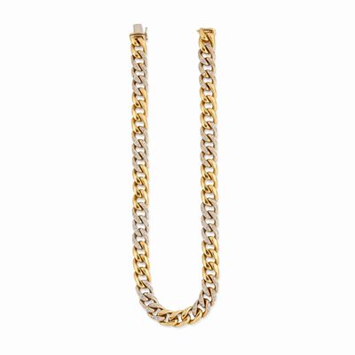 Collana in oro bicolore 18K con diamanti, maglia groumette