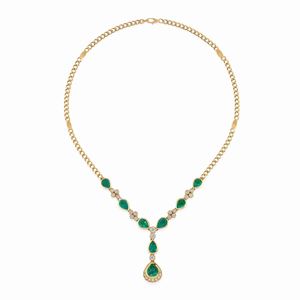  - Collana in oro giallo 18K, smeraldi e diamanti