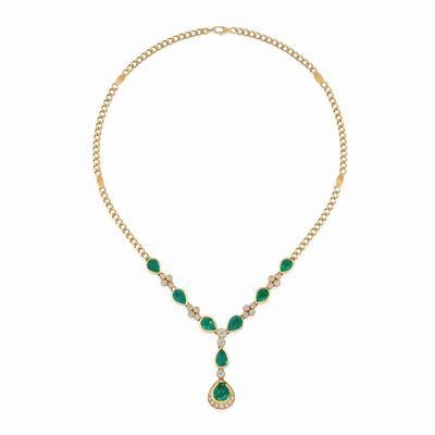 Collana in oro giallo 18K con smeraldi e diamanti