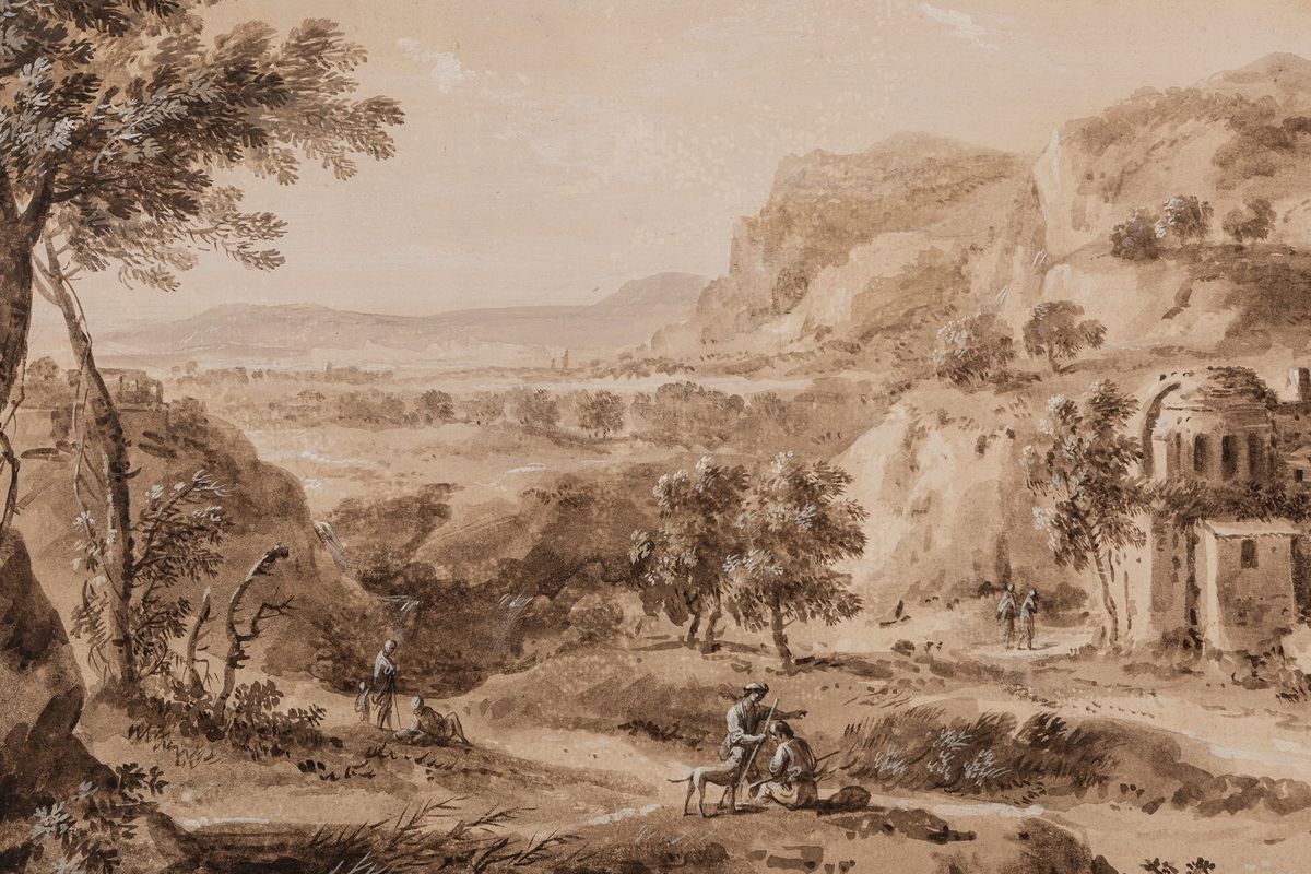 Marco Ricci - Paesaggio con Case Rustiche, Antiche Rovine e Viandanti