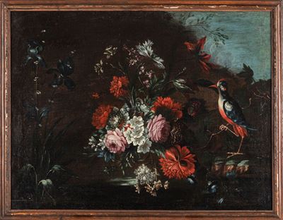 Composizione di Fiori con Picchio En Plein Air