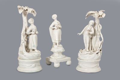 Lotto Composto da Tre Sculture in Maiolica Bianca di Nove di Bassano, Raffiguranti Coppia Galante...