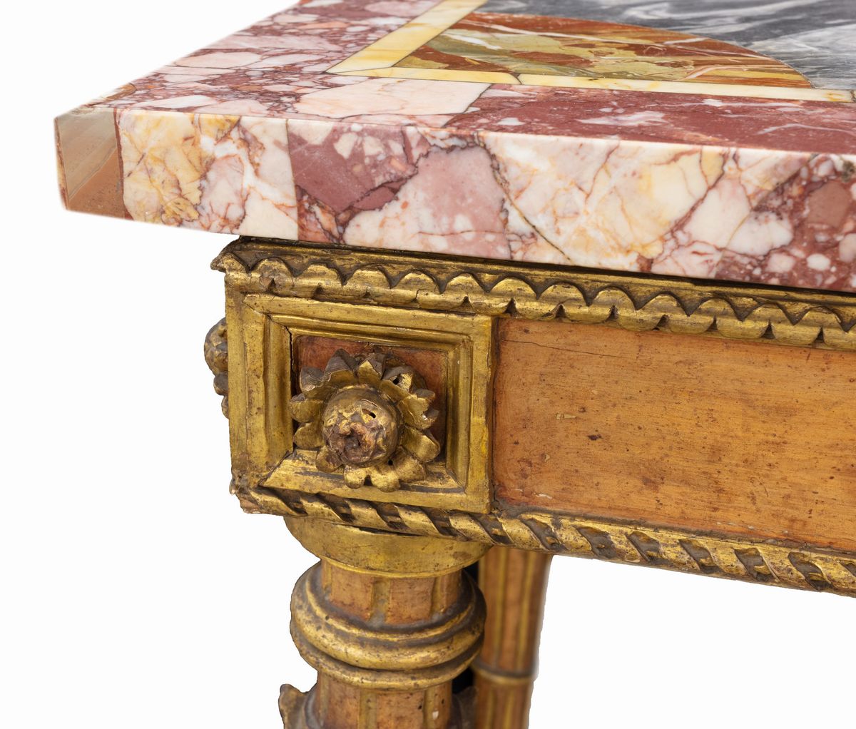 Console Laccata e Dorata Luigi XVI, con Piano in Marmo, Fine del Secolo XVIII