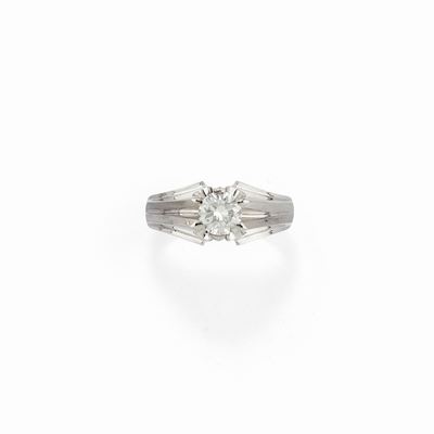 Anello, oro bianco 18K con diamante taglio brillante circa 0,80 ct