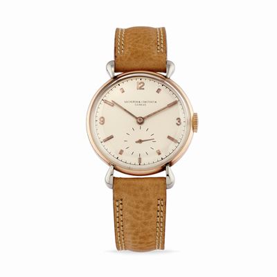 Orologio da tavolo Solotempo, anni '50, cassa rotonda in acciaio con lunetta in oro rosa 18k