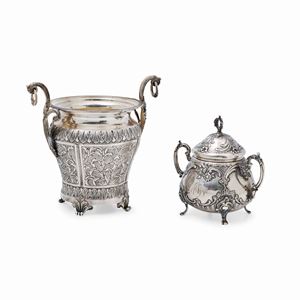 A silver sugar bowl and ice bucket, Italy 20th century 