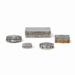 Five silver boxes, Italy 20th century