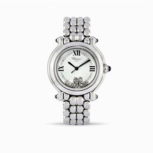 A stanley steel and diamond Chopard "Happy Sport" lady's wristwatch