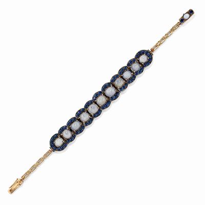 Bracciale in oro 9K e argento con zaffiri taglio ovale e rotondo