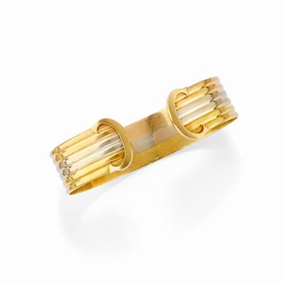 Bracciale in oro giallo, rosa e bianco 18K con design a fascia rigida