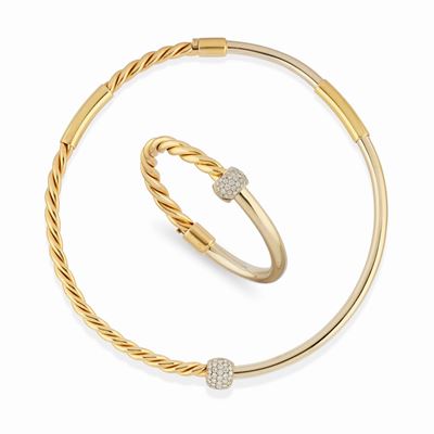 Demi-parure in oro bicolore 18K con diamanti taglio brillante