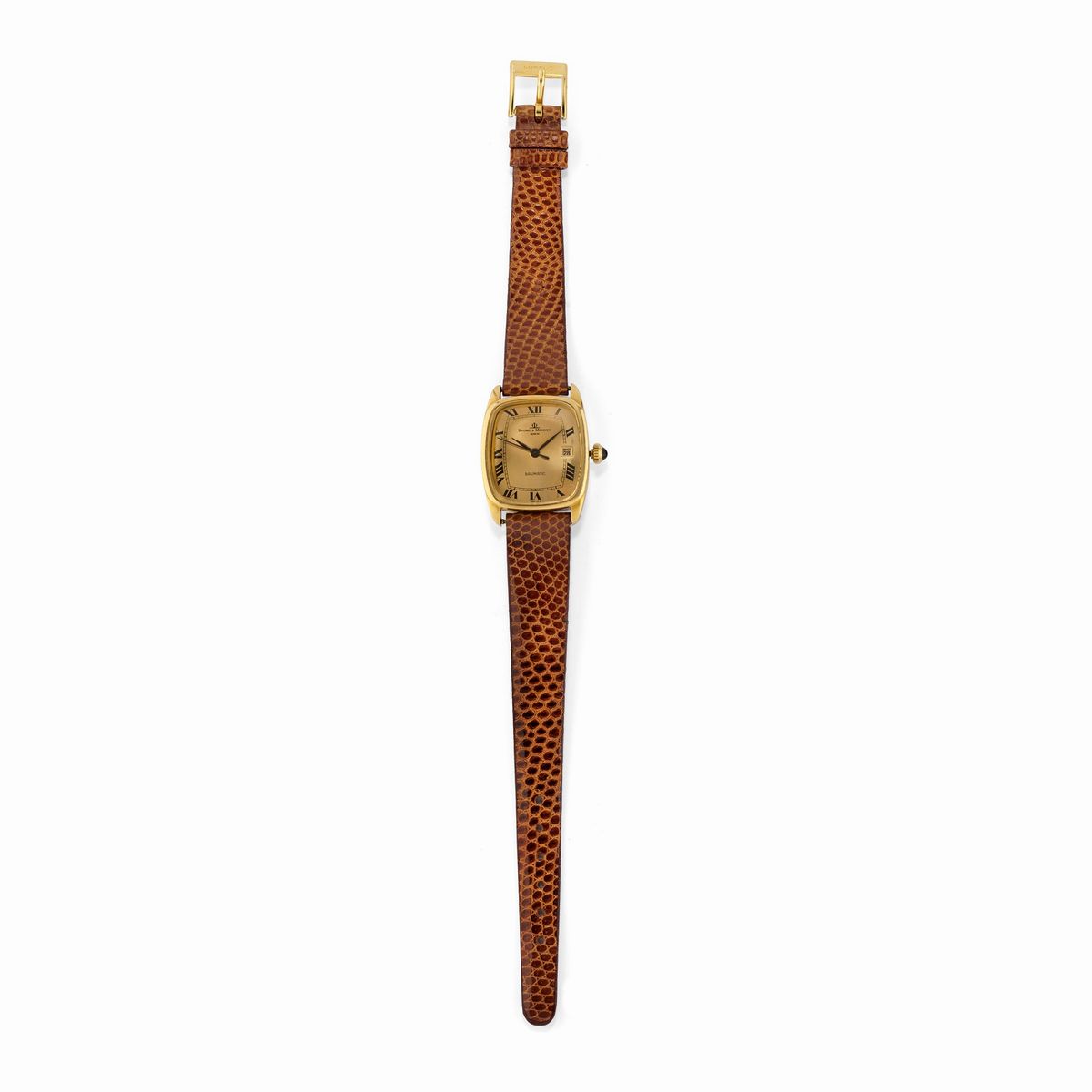 Orologi in oro giallo 18K, set di tre orologi con casse rettangolare, rotonda e quadrata