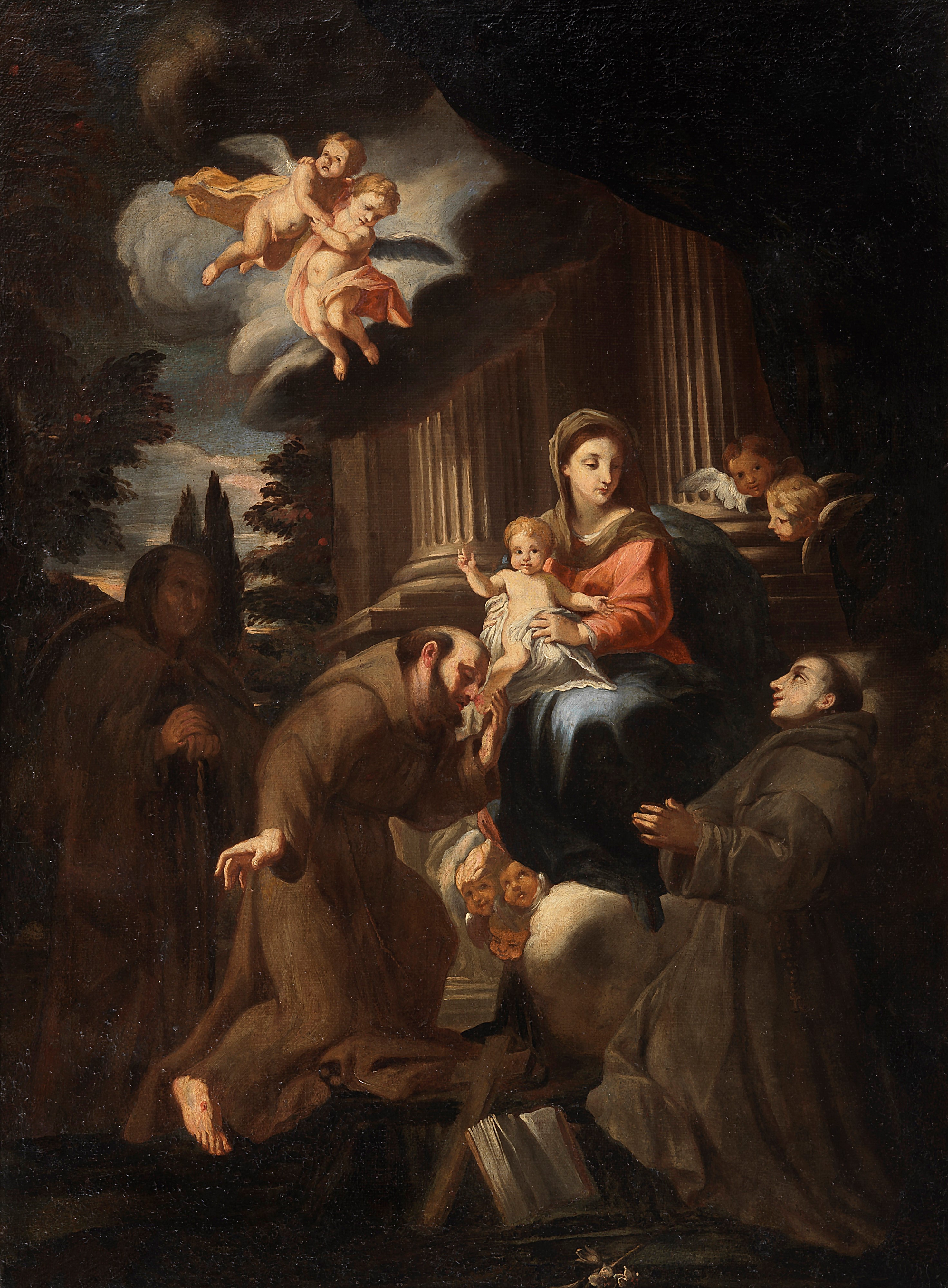 Scuola Italiana, Fine Secolo XVII - Inizi Secolo XVIII - San Francesco e Sant'antonio da Padova i...