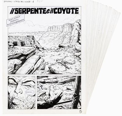 Busticchi e Paesani, Saguaro - Il serpente e il coyote, matita e china su cartoncino