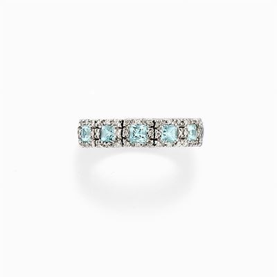 Anello in Oro Bianco 18k, Diamanti e Topazi