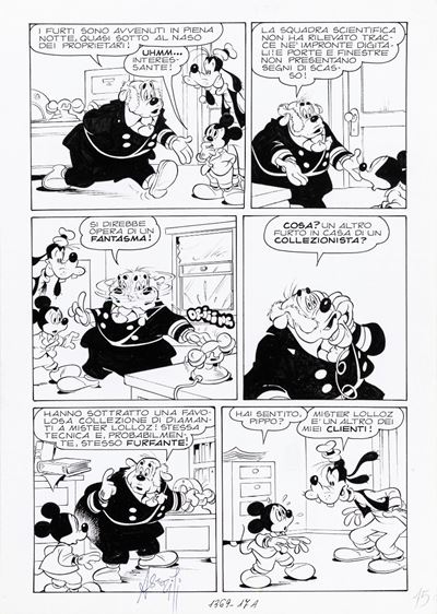 Topolino e il mistero degli orologi stonati, matita e china su cartoncino