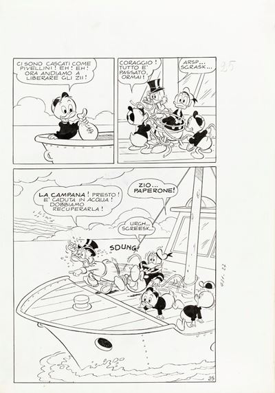 Zio Paperone e la campana rabdomante, matita e china su cartoncino