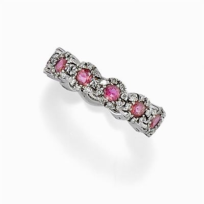 Anello in Oro Bianco 18k, Diamanti e Tormaline Rosa