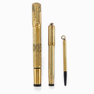 18K yellow gold plated pens and pencil with box