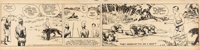 Tim Tyler's Luck - The Adoring Pigmies, matita, china e pastello su cartoncino