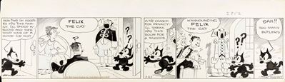 Sullivan, Felix the Cat - Striscia del 27/07/1932, matita, china e pastello su cartoncino