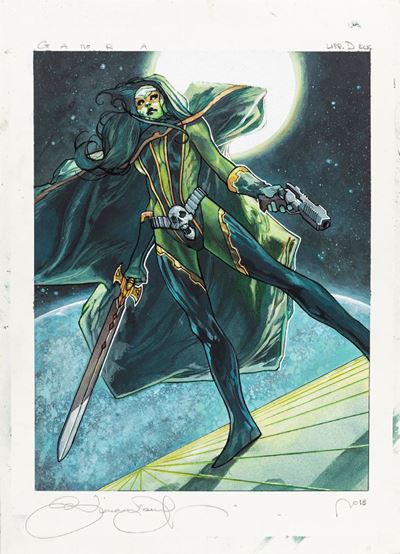 Gamora - Illustrazione originale in matita, china e tempera su cartone