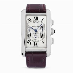 A 18K white gold Cartier Tank americain automatic chronographe