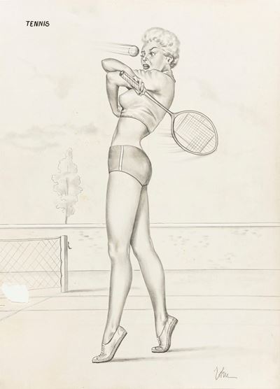 Tennis, matita su carta applicata a cartoncino