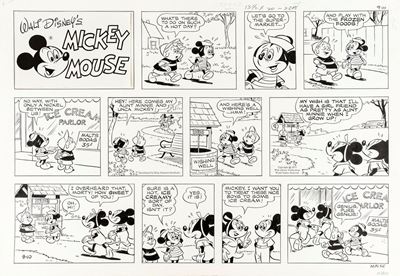 Disegno di Mickey Mouse, matita e china su cartoncino