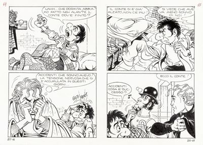 Hic Hic Hurrà, Doppia tavola originale, matita e china su cartoncino, 1986