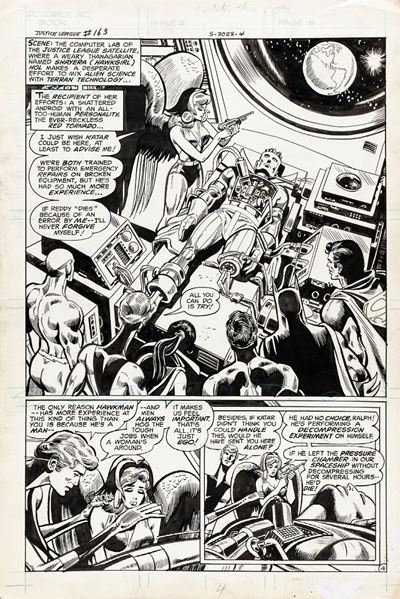 Justice League of America - Tavola originale inedita, matita e china su cartoncino DC, 1979