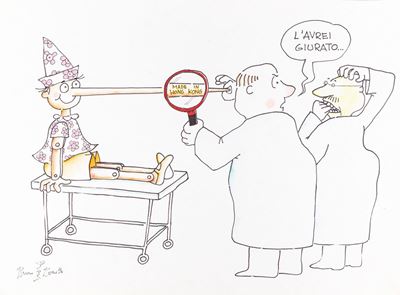 Pinocchio made in Hong Kong, matita, china e ecoline su cartoncino