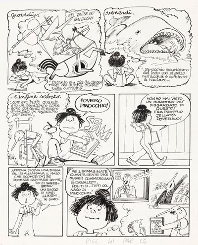 'Leggere Pinocchio' - Matita e china su cartoncino