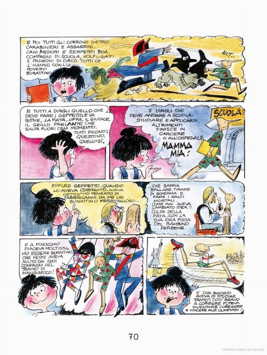 Grazia Nidasio - Tavola originale 'Leggere Pinocchio', matita e china su cartoncino