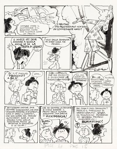 Tavola originale da 'Leggere Pinocchio', matita e china su cartoncino