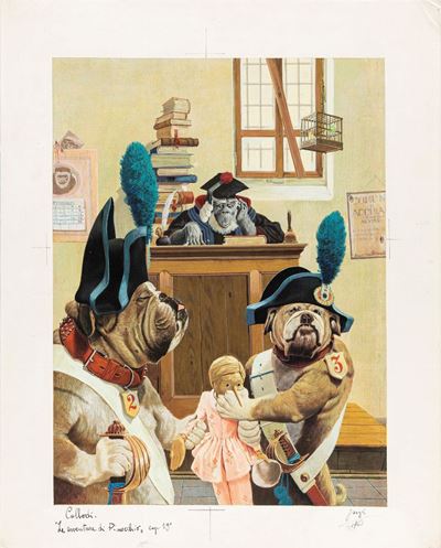 Rizzato, Illustrazione originale per 'Le avventure di Pinocchio', tempera su cartone