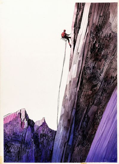 Manifesto ufficiale per il Trento Film Festival della Montagna ‘81, tempera e acquerello su carto...