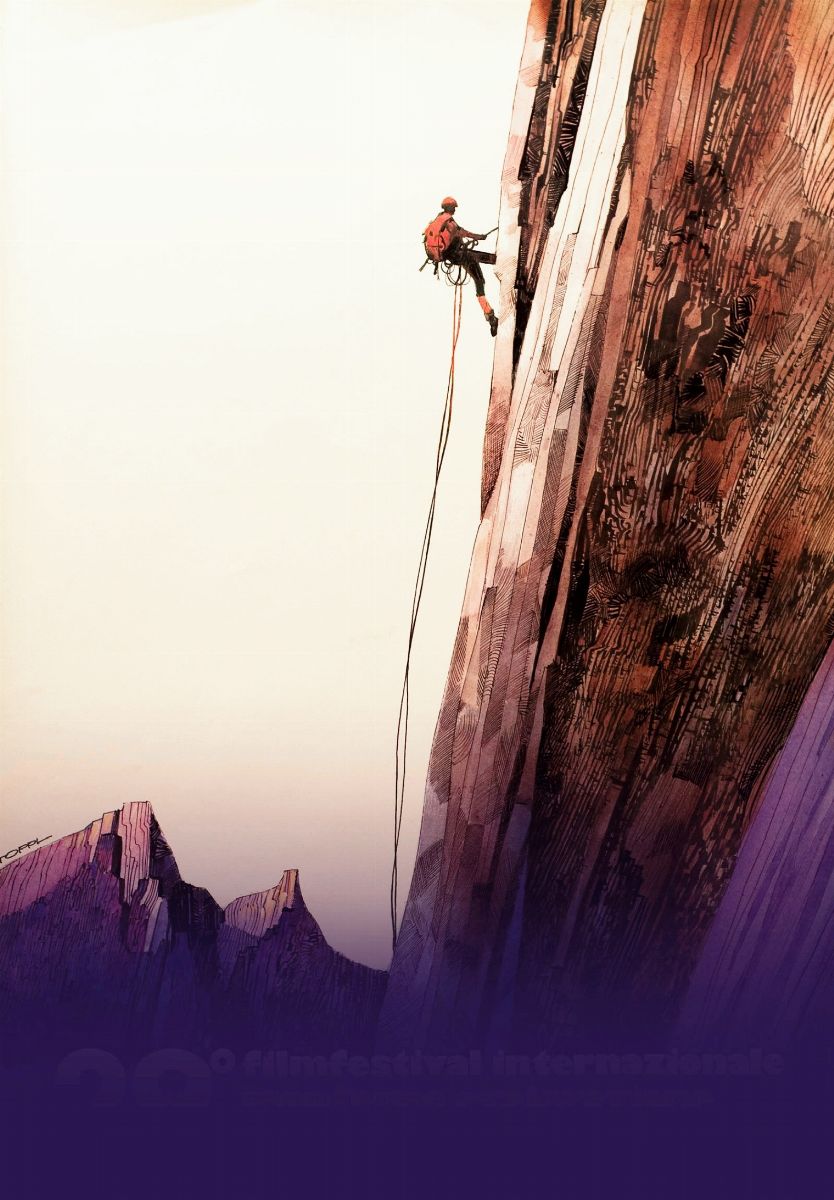 Sergio Toppi - Manifesto ufficiale per il Trento Film Festival della Montagna ‘81, tempera e acqu...