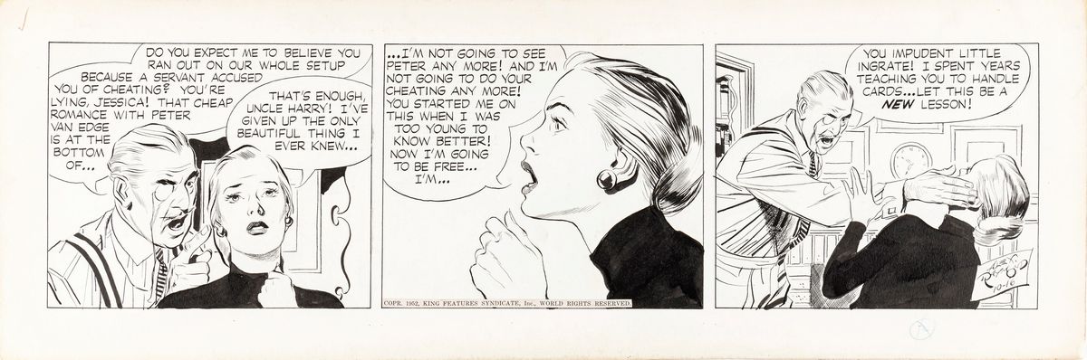 Alex Raymond - Rip Kirby - A Hard Master / Uncle Harry Deals a Hand, matita e china su cartoncino