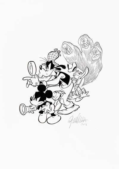 Topolino e la casa dei fantasmi - matita e china su cartoncino