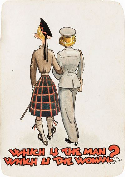 Cartoline Alleati - Which is the man, which is the woman?, matita, china e acquerello su cartonci...