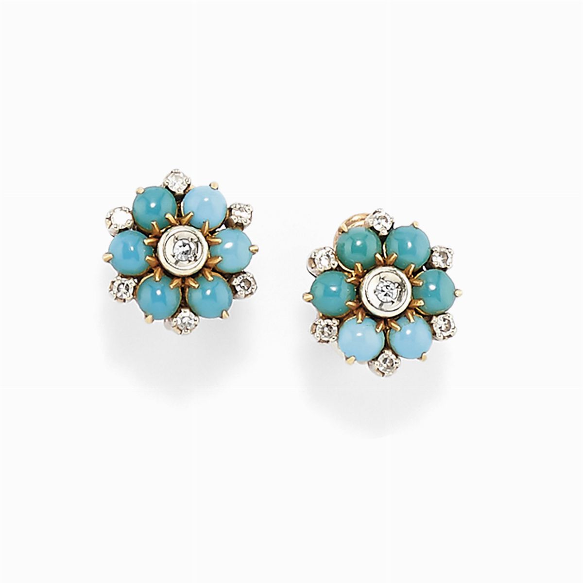 Demi Parure in Oro 18k, Turchesi e Diamanti, 1950 Circa