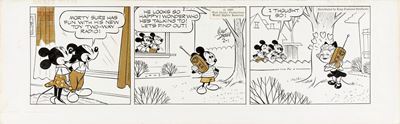 Striscia giornaliera di Mickey Mouse, matita, china e retino su cartoncino