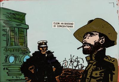 Corto Maltese e il Barone Rosso, tempera su rodovetro